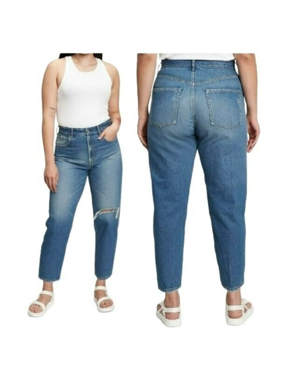 ❤️GAP Womens High Rise Mom Jeans Sz 26 / 2R Blue Distressed Ripped Washwell New